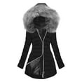 thumbnail image 1 of Winter Puffer Coat for Women with Hood Detachable Faux Fur Trim Sherpa Lined Full-Zip Fitted Parka Jacket Outerwear (2XL, Black), 1 of 5