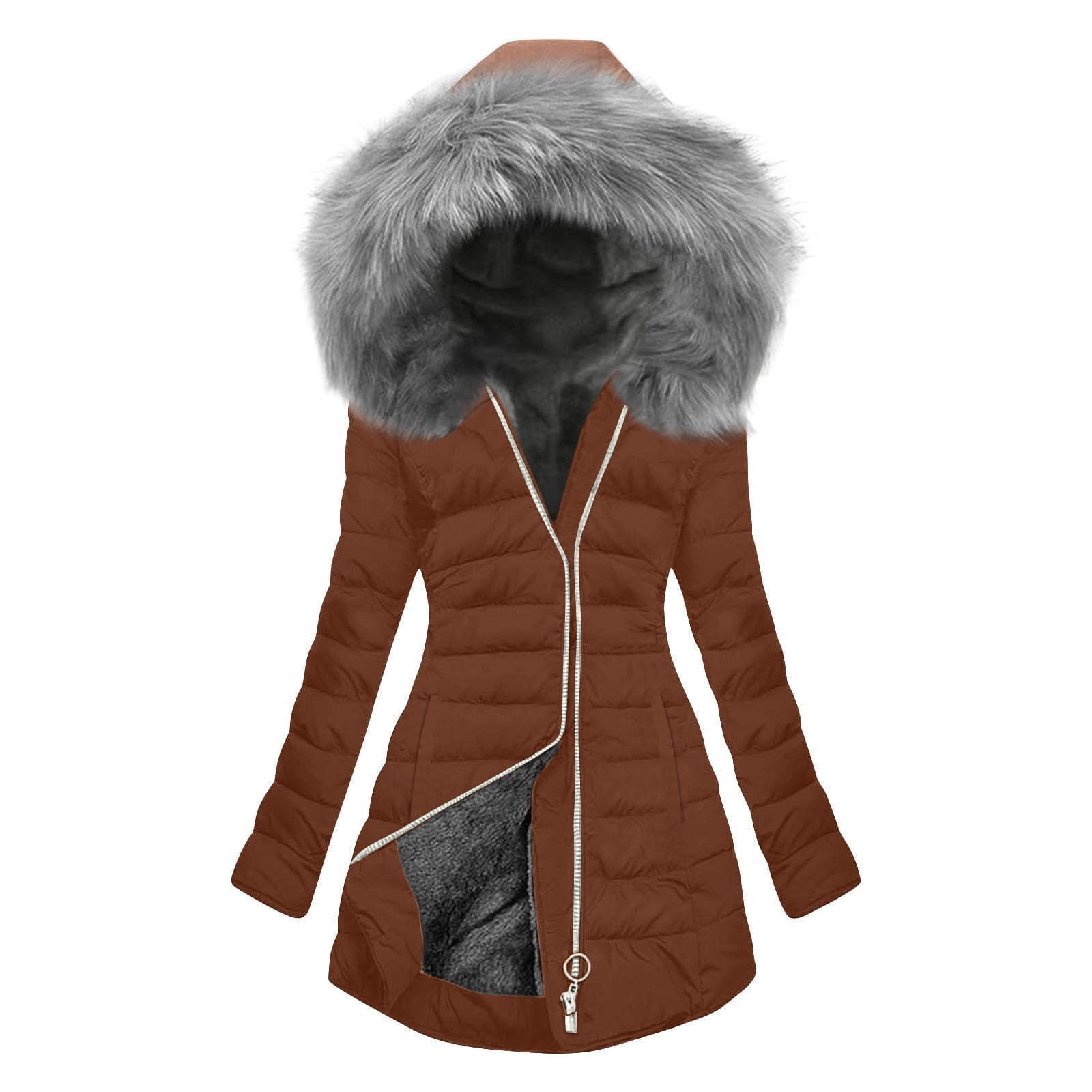 ジャケット・アウター Fur-Hooded Puffer Jacket Winter Puffer Coat for Women with Hood Detachable Faux Fur Trim