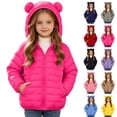 thumbnail image 1 of Winter Puffer Coat with Bear Ears for Boys Girls, Long Sleeve Hooded Zip Up Cotton Outerwear Jacket with Pockets, Hot Pink 10-11 Years, 1 of 8