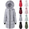 thumbnail image 1 of Winter Puffer Coats for Women Mid-Length,Detachable Big Hood Collar Zip Up Quilted Parka,Windproof Warm Thick Cold Weather Jacket with Rib Cuffs and Multi Pockets, 1 of 5
