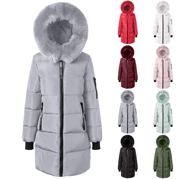 Winter Puffer Coats for Women Mid-Length,Detachable Big Hood Collar Zip Up Quilted Parka,Windproof Warm Thick Cold Weather Jacket with Rib Cuffs and Multi Pockets
