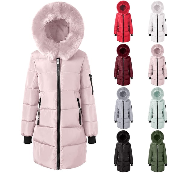 Winter Puffer Coats for Women Mid-Length,Detachable Big Hood Collar Zip Up Quilted Parka,Windproof Warm Thick Cold Weather Jacket with Rib Cuffs and Multi Pockets