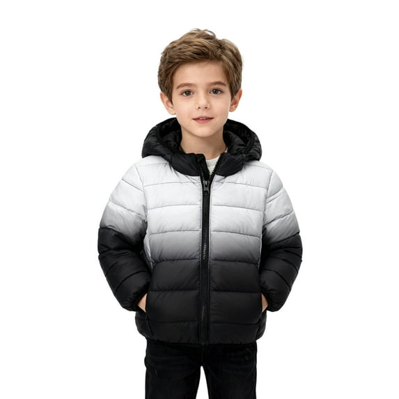 Winter Puffer Jacket for Girls Boys Warm Gradient Color Down with Hood Kids Coat Windproof Outdoor Play for Cold Weather Coats Children Outerwear Coat 3-4 Years