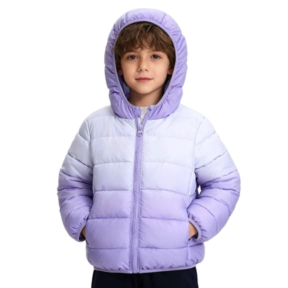 Winter Puffer Jacket for Girls Boys Warm Gradient Color Down with Hood Kids Coat Windproof Outdoor Play for Cold Weather Coats Children Outerwear Coat 5-6 Years