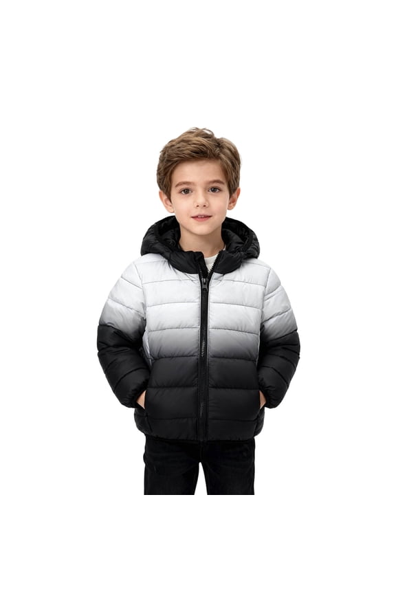 Winter Puffer Jacket for Girls Boys Warm Gradient Color Down with Hood Kids Coat Windproof Outdoor Play for Cold Weather Coats Children Outerwear Coat 7-8 Years