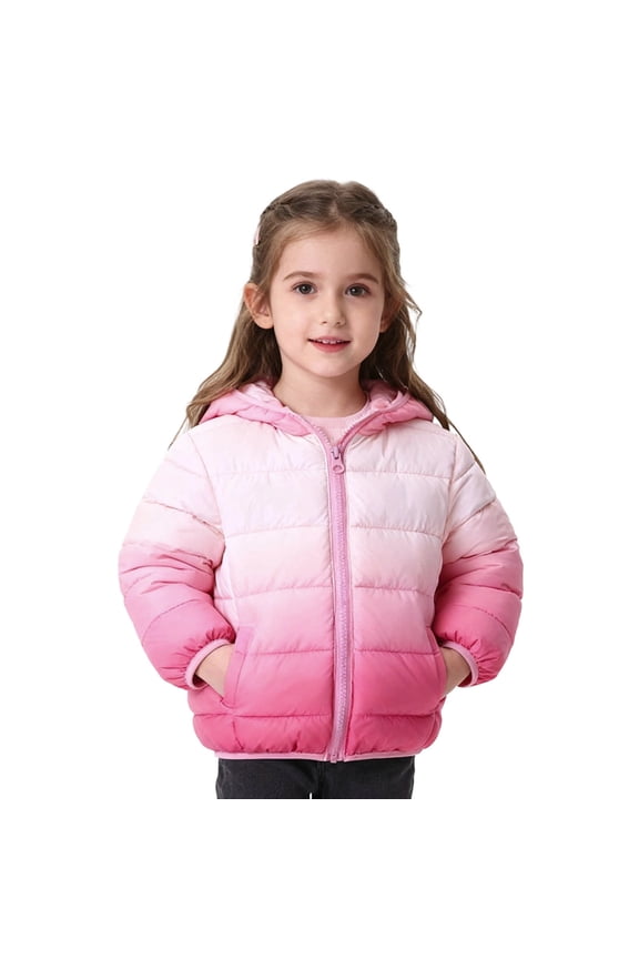 Winter Puffer Jacket for Girls Boys Warm Gradient Color Down with Hood Kids Coat Windproof Outdoor Play for Cold Weather Coats Children Outerwear Coat 9-10 Years