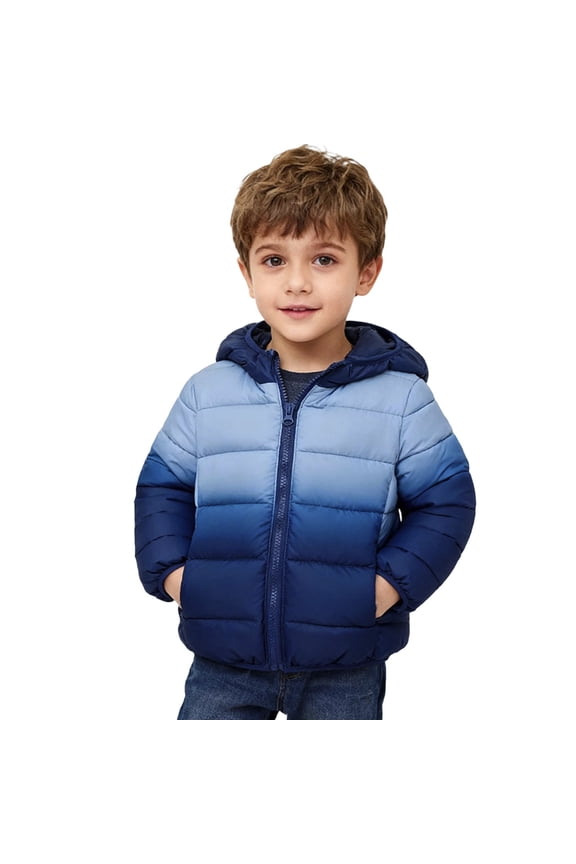 Winter Puffer Jacket for Girls Boys Warm Gradient Color Down with Hood Kids Coat Windproof Outdoor Play for Cold Weather Coats Children Outerwear Coat 9-10 Years