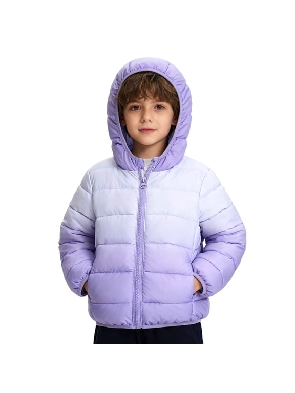 Winter Puffer Jacket for Girls Boys Warm Gradient Color Down with Hood Kids Coat Windproof Outdoor Play for Cold Weather Coats Children Outerwear Coat 9-10 Years