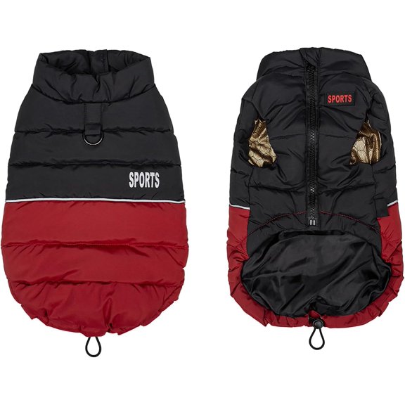 Winter Puffer Jacket, Warm and Water-Resistant Coat with Leash Ring, Stylish Color Block Design for Small Medium Large Dogs (Red, X-Large)