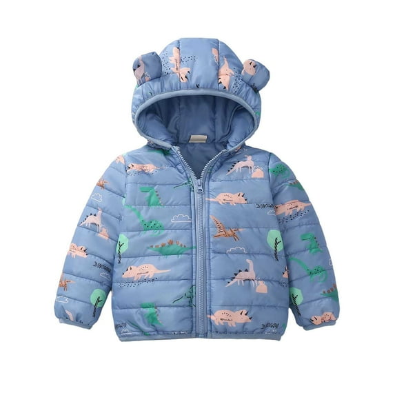 Winter Puffer Jackets for Girl Toddler Cartoon Print Long Sleeve Zip Up Down Coat with Hooded Warm Fashion Cute Outfits