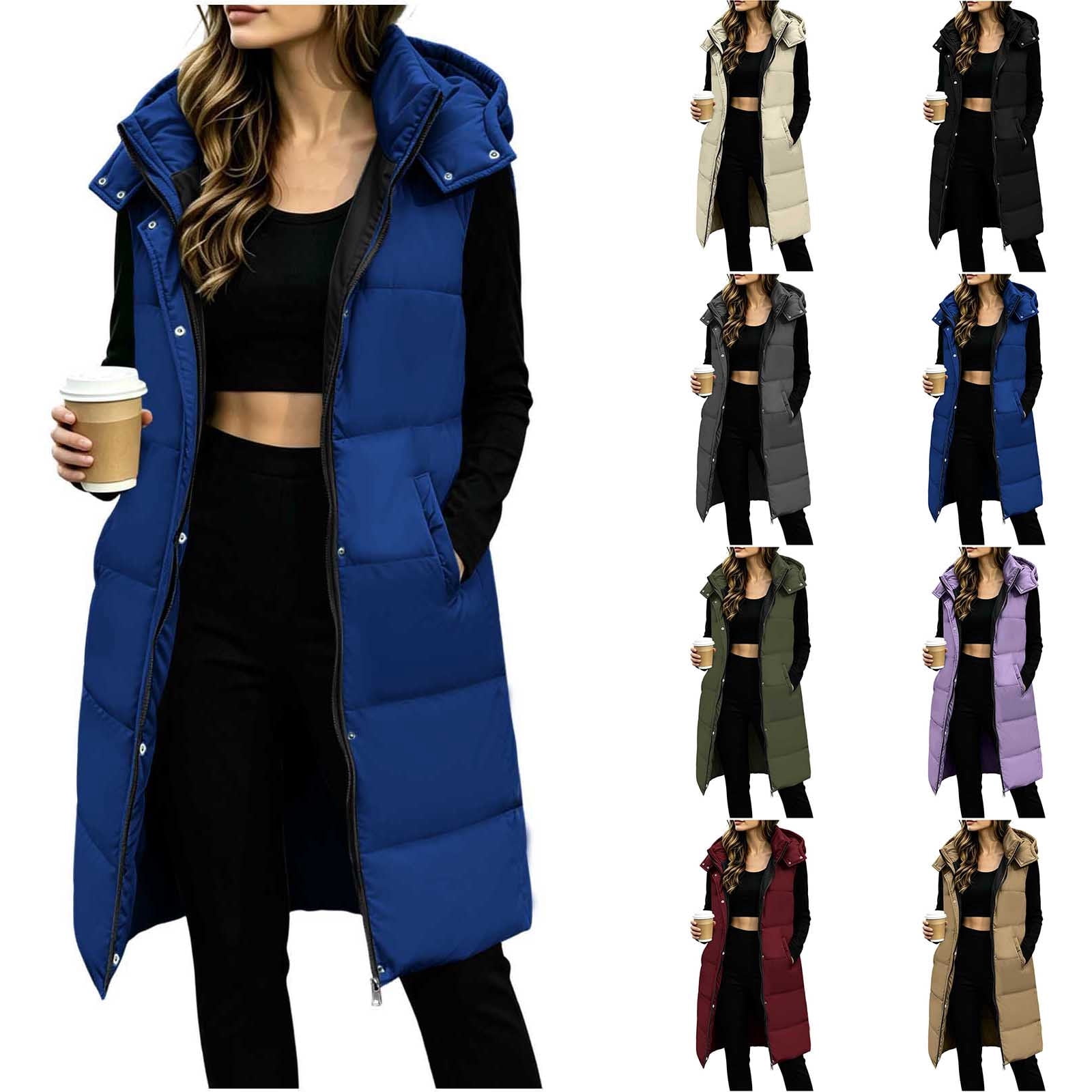 Winter Puffer Vest for Women Mid Length Cozy Warm Long Sleeveless ...
