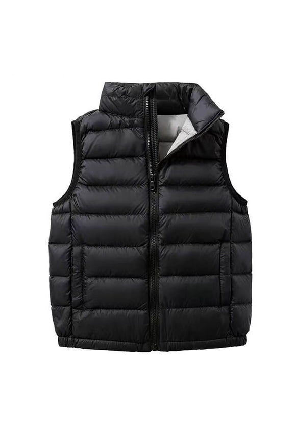 Winter Puffer Vest for Kids Boys Girls Quilted Sleeveless Zip Up Jacket with Pockets Toddlers Warm Outerwear, Black