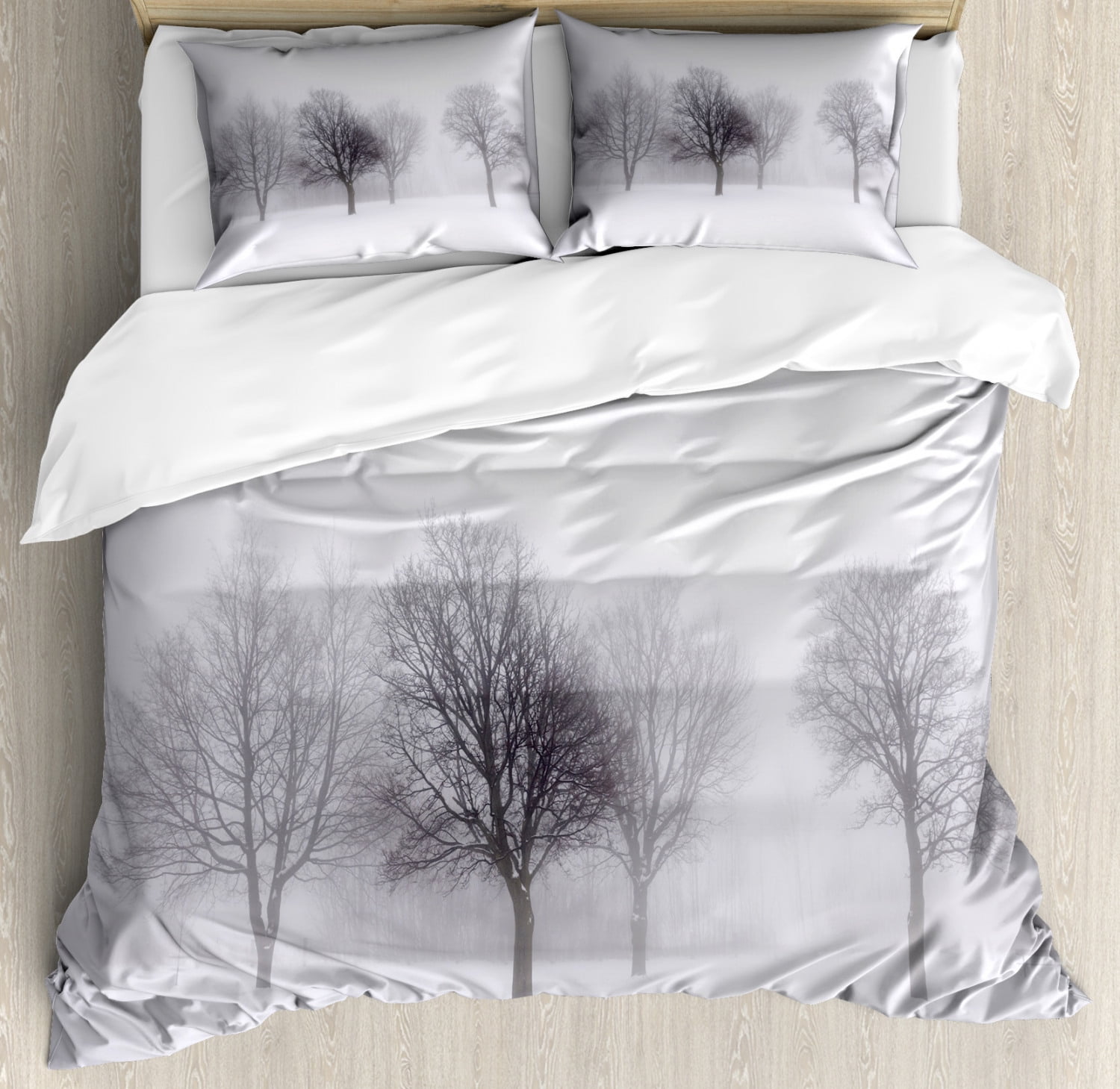 Winter Gray and White Microfiber Duvet Cover Set