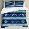 thumbnail image 1 of Winter Queen Size Duvet Cover Set, Traditional Scandinavian Needlework Inspired Pattern Jacquard Flakes Knitting Theme, Decorative 3 Piece Bedding Set with 2 Pillow Shams, Blue White, by Ambesonne, 1 of 3