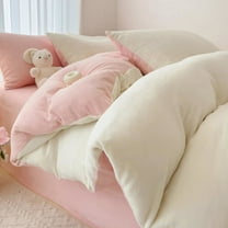 Winter Quilt Cover Duvet Cover Set Bed White and Pink Velvet Flannel Thick Bedding Sets with Zipper Closure Fleecy Warm Cozy Twin Size