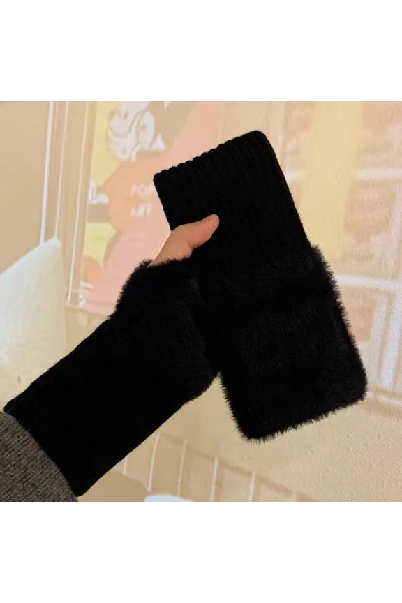 Winter Rabbit Fur Mittens for Women Warm Gloves Girls Cute Plush Glove Fingerless Thicken Warm Mitten Work Gloves Half Finger