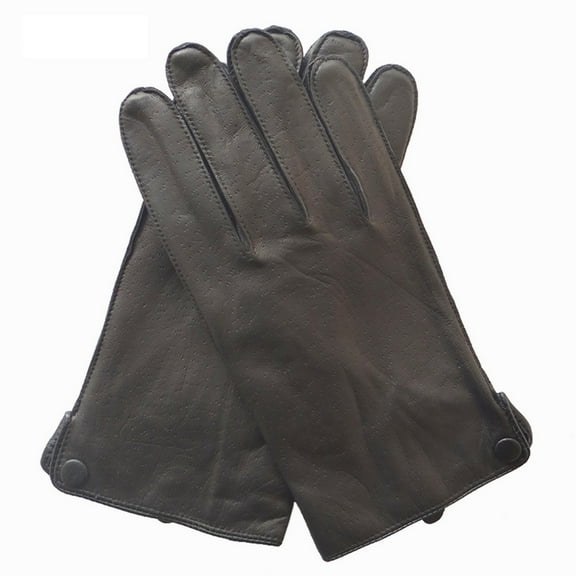 Winter Real Leather Gloves Men Black Genuine Goatskin Gloves Fleece Lining Warm Driving Fashion Button New Arrival ,Easy Wear