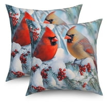 Winter Red Bird Throw Pillow Covers 18x18 Set of 2,Christmas Decoractive Pillowcases for Sofa Couch Living Room