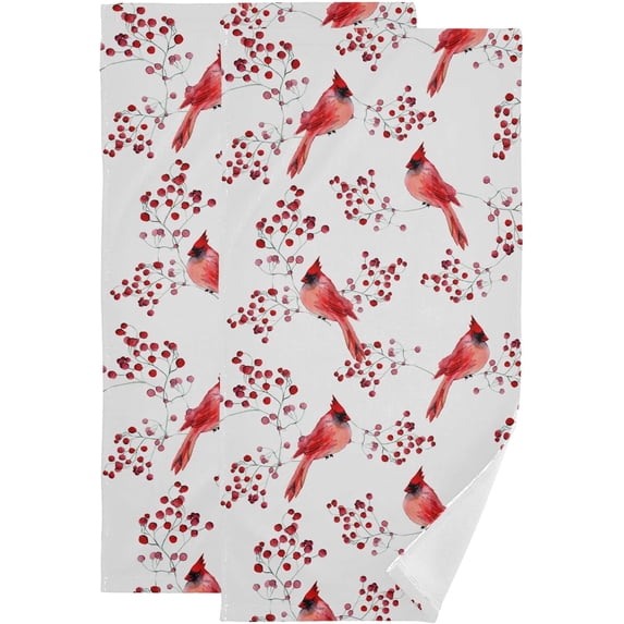 Winter Red Birds Berries Hand Towels 2 PCS, Kitchen Towel Ultra Soft and Highly Absorbent,Decorative Fingertip Face Towel for Bathroom Hotel, 28.3"x14.4"