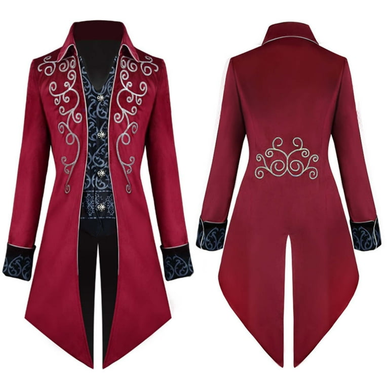 Winter Red Coats For Men Steampunk Jacket Vintage Tailcoat Gothic Frock Coat Polyester Walmart