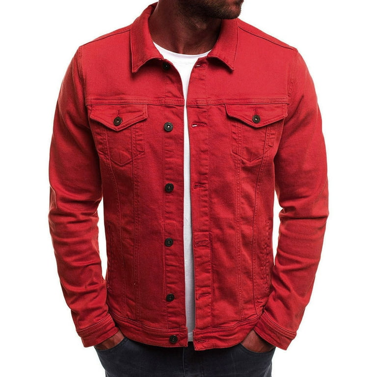 Winter Red Dress Shirts For Men Men S Autumn Button Solid Color Vintage Denim Jacket Tops Blouse Coat Polyester
