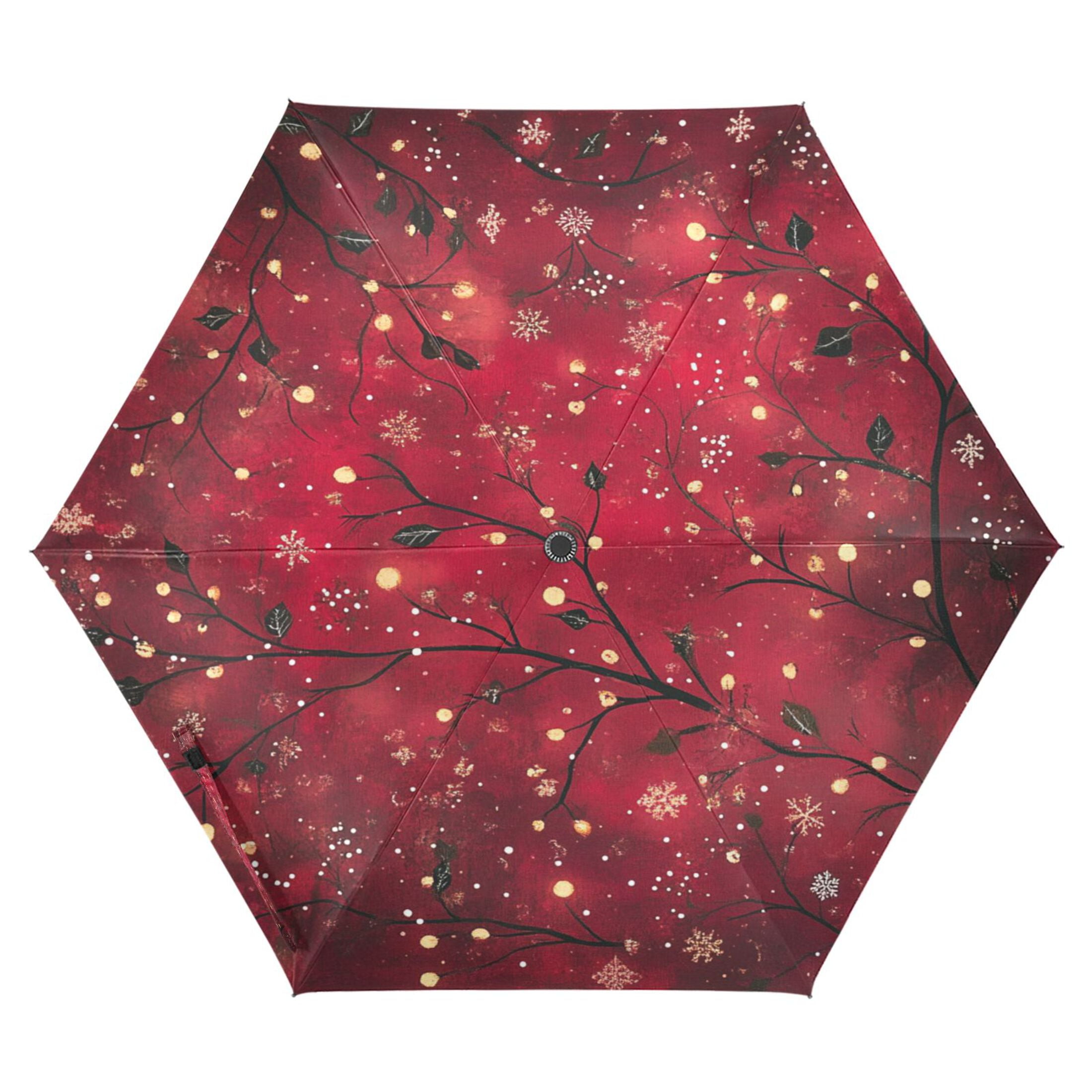 Winter Red Flowers Folding Umbrella UV50+ Waterproof Sun Protection Auto Open Close Compact Fiberglass Frame