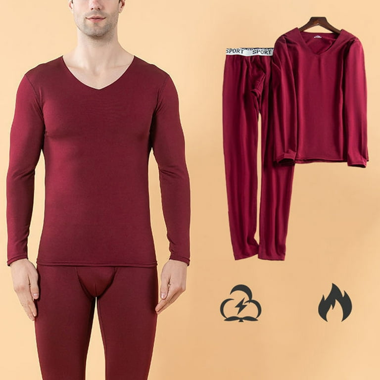 Winter Red Mens Outfits 2 Piece Dress Constant Temperature Seamless Autumn  Thermal Underwear Set Clothes Trousers Polyester