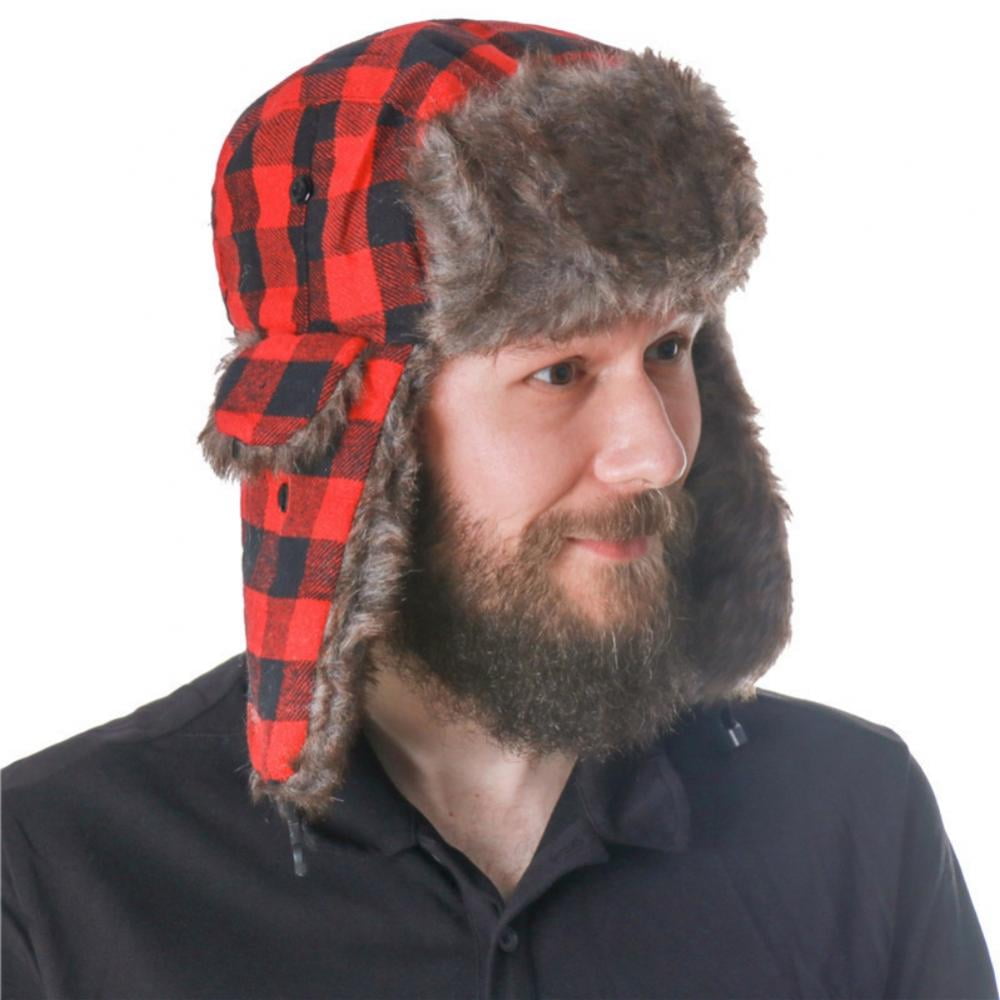 Winter Red Trapper Hat Russian Trooper Aviator Hats for Men