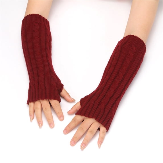 Winter Red Women Fashion Knitted Plush Twist Windproof Warm Thickened Fingered Plus Gloves