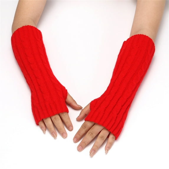Winter Red Women Fashion Knitted Plush Twist Windproof Warm Thickened Fingered Plus Gloves