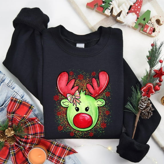 Winter Reindeer Shirt, Colorful Reindeer Coquette Winter Tee, Graphic Tee Splatter Girly Tshirt, Reindeer Face Sweatshirt All Size S-5Xl