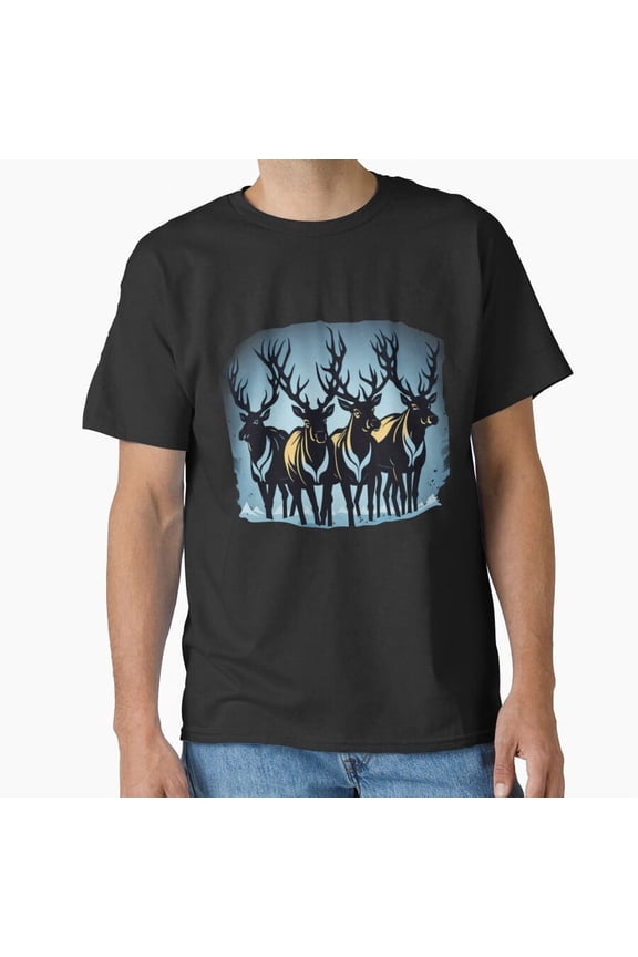 Winter Reindeer Team Flying Holiday Sky Festive Seasonal Unisex T-Shirt, up to size 5XL