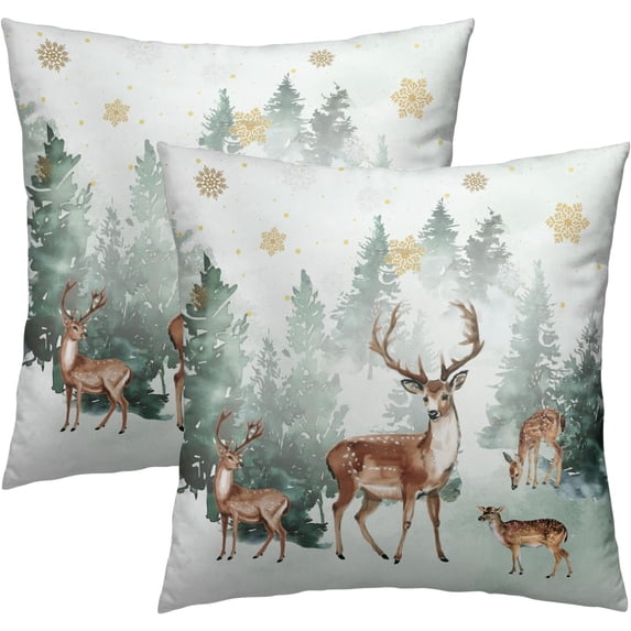 Winter Reindeer Throw Pillow Covers 20 x 20 Inch Xmas Wildlife Forest Snowflake Outdoor Decoration Cushion Case for Holiday Sofa Living Room,Set of 2