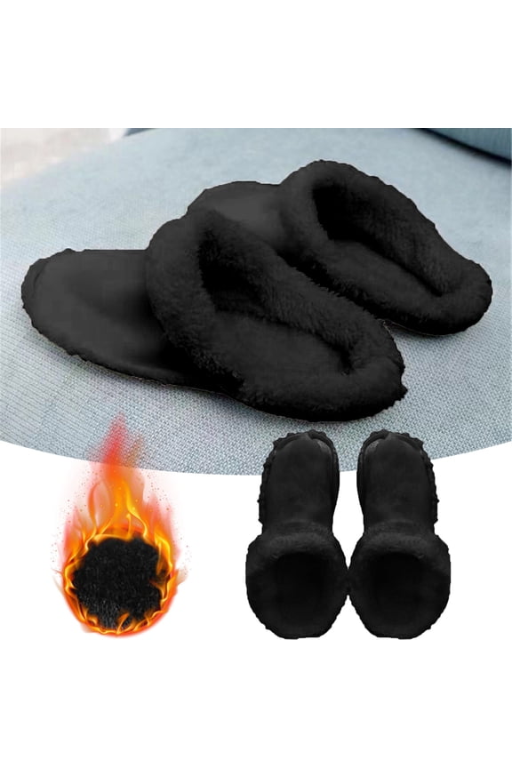 Winter Replacement Insoles, Warm Insoles , Unisex Home Slippers Insert - Removable, Washable - For Shoes, Boots, Slippers,Black,9.84 Inch