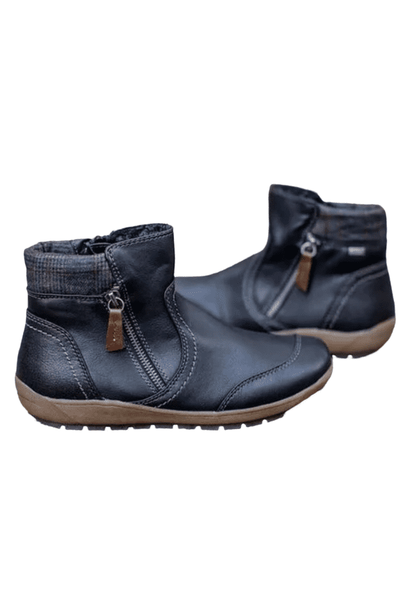 Winter Retro Leather Patchwork Martin Boots for Women - Comfortable Flat Sole Zip-Up Design, Plus Size Ladies' Ankle Boots, Versatile for Daily & Office Wear