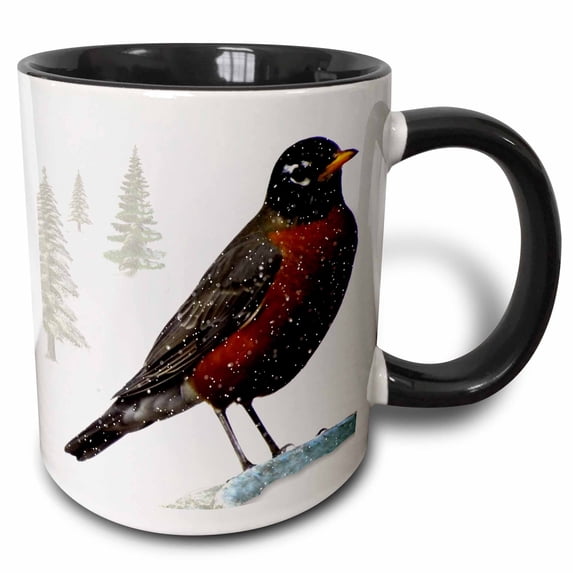 3drose, Winter Robin, 11oz Two-tone Black Mug