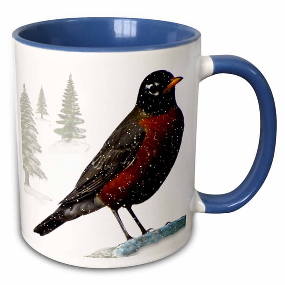 3drose, Winter Robin, 15oz Two-tone Blue Mug