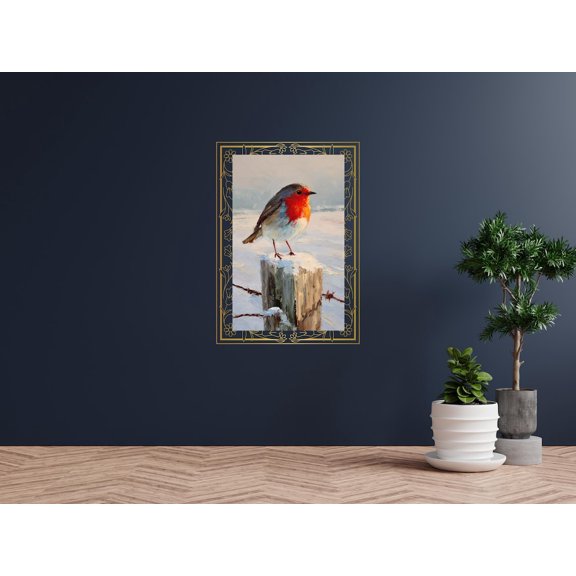 Winter Robin Rustic Snowy Fence Post Art Poster Decor, Unframed Poster Size 8x12 F03.1.22l314