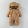 thumbnail image 1 of Winter Romper for Baby Boys Girls Warm Down Jumpsuit Double Zip Hooded Jacket Thicken Coat Snowsuit Coffee 9-12 Months, 1 of 3