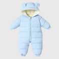 thumbnail image 1 of Winter Romper for Baby Boys Girls Warm Down Jumpsuit Double Zip Hooded Jacket Thicken Coat Snowsuit Light Blue 0-3 Months, 1 of 7