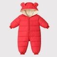 thumbnail image 1 of Winter Romper for Baby Boys Girls Warm Down Jumpsuit Double Zip Hooded Jacket Thicken Coat Snowsuit Red 0-3 Months, 1 of 7