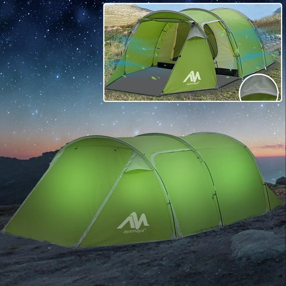 Winter Roomy 3 Person Camping Tent, IC ICLOVER 4 Person Waterproof Tunnel Tent with Vestibule, 2 Devided Rooms Bicycle Tent with Footprint for Backpacking/Motorcycle Travel Hiking