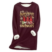 WIJHCBOE Winter Round Necked Thermal Underwear for Men E Cold Tops Long Sleeved Cotton Wool Thermal Tops for Women Christmas Printed Thermal Plush Fleece Lined Thermal Top Women Warm Top