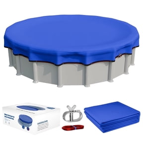 Winter Round Pool Cover for 21 Ft Above Ground Pool, 500D Oxford Fabric Durable Heavy-Duty Cover with Steel Rope,Cold and UV Resistant,Blue