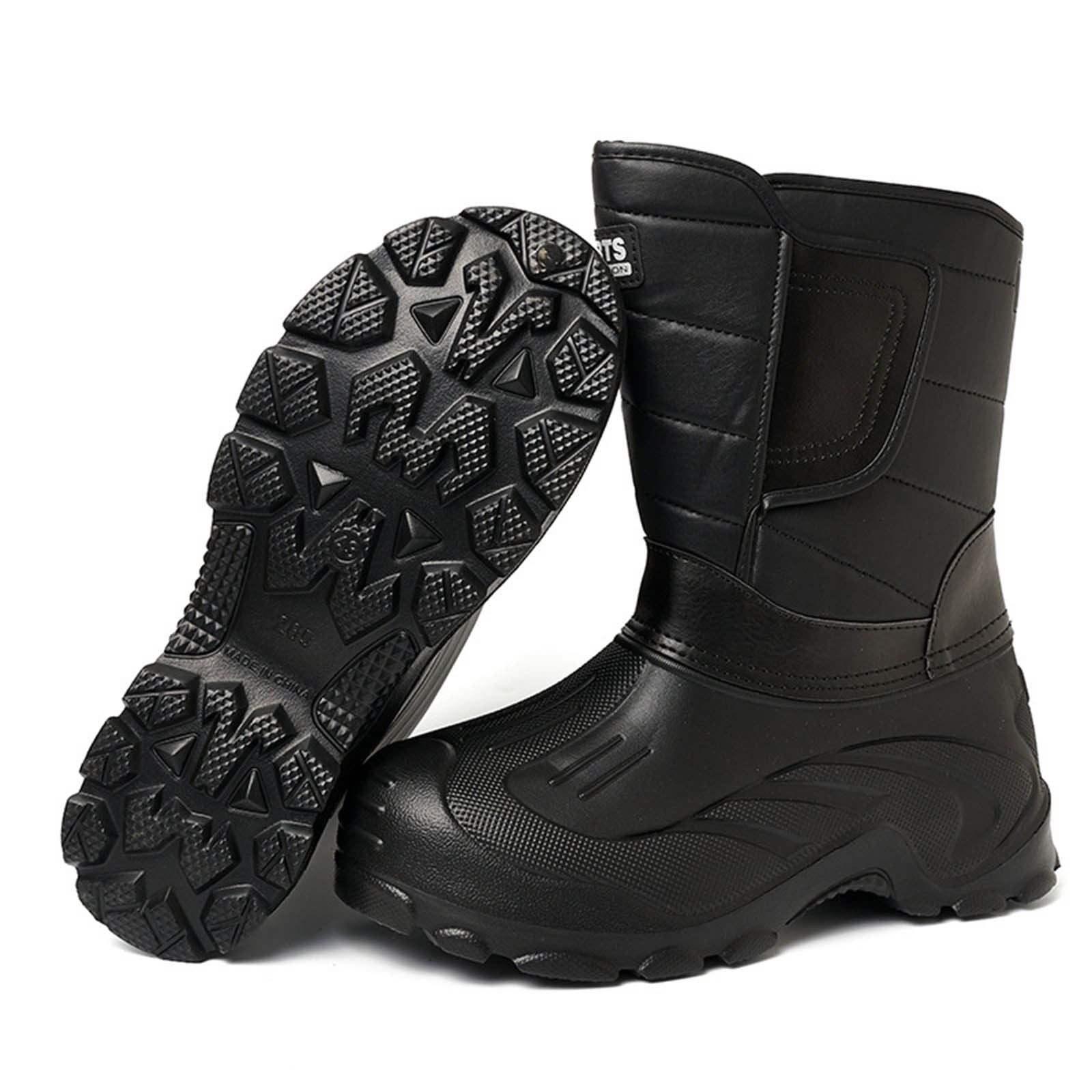 Men's Mid-Calf Rubber Fashion Rain Boots with Fleece Lining