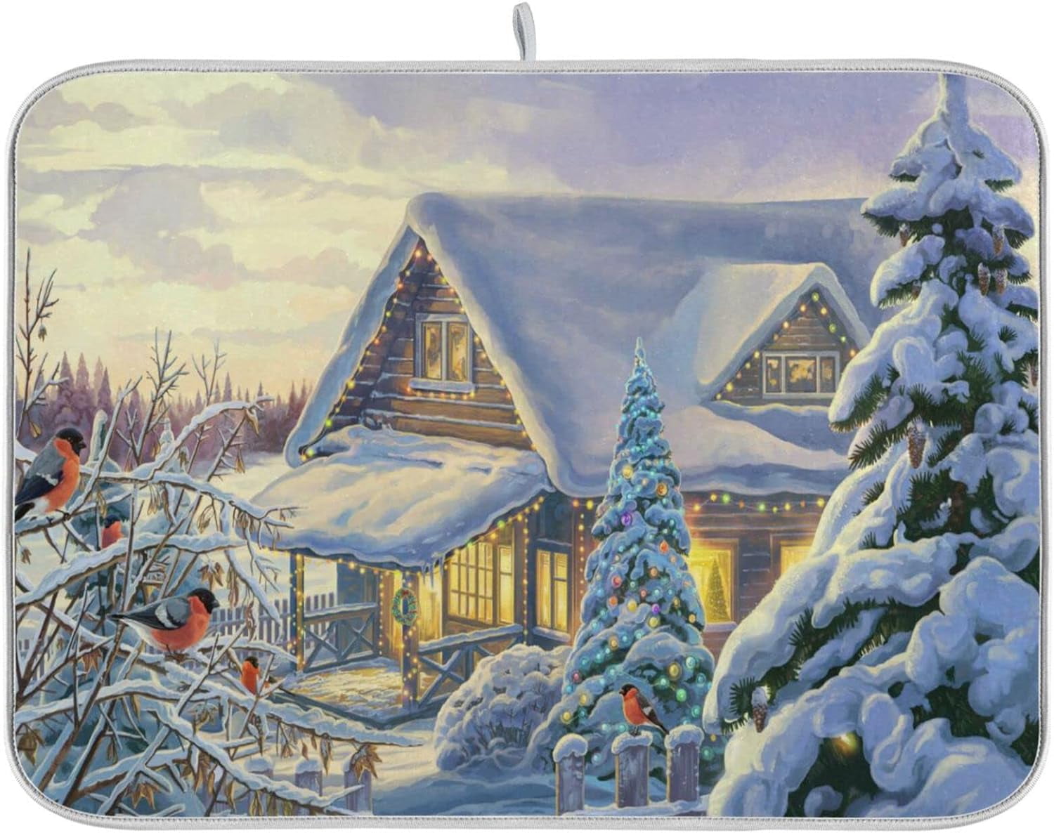 Winter Rural Christmas Fir Tree Bullfinches Drying Pads for Kitchen