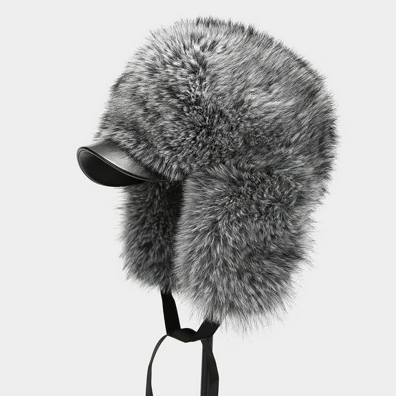 Winter Russian Trapper Hat Men Faux Fur Aviator Cap Warm Skiing Bomber Earflap
