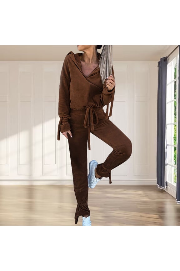 Winter Save Big! Kiplyki Women's Gym Sport Suit Fashionable Color Hooded Sweater Gold Velvet Sports Casual Pants Set