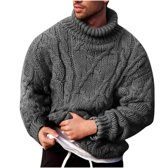 Winter Saving Clearance 2024 Fall Sweaters for Men Clearance, Men's Winter High Neck Warm Outdoor Long Sleeve Knitted Sweater Top