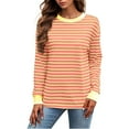 thumbnail image 1 of Winter Saving 2025 QUINDOS Womens Shirts Long Sleeve Striped Womens Tops Crew Neck Loose Fit Casual Striped Tops, 1 of 5